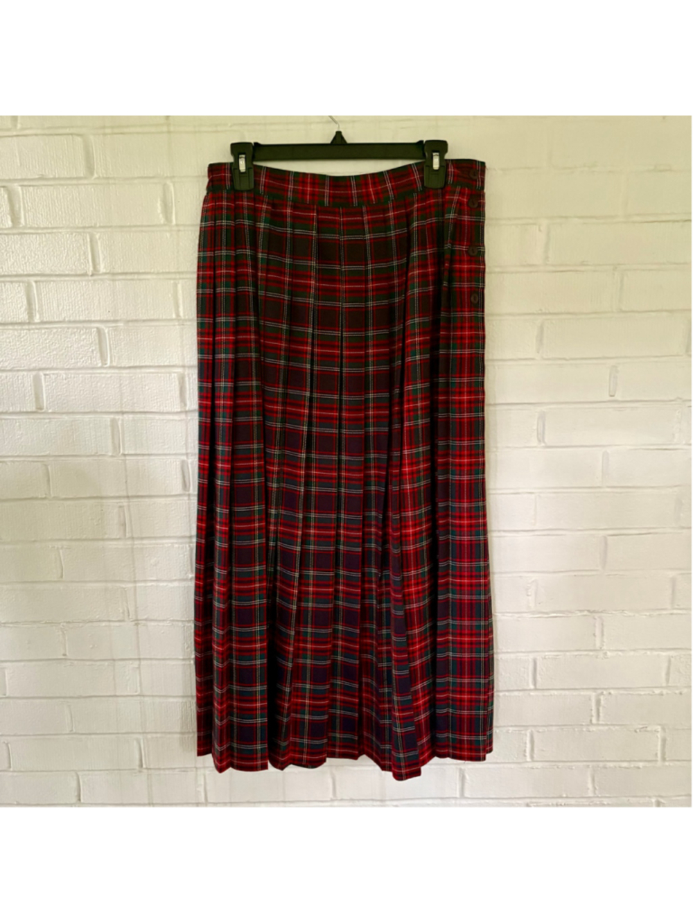 Vintage 90s Liz Baker essentials red plaid pleated maxi skirt